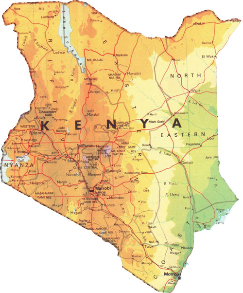 Physical Map of Kenya